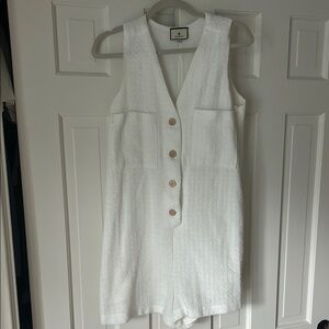 White Sleeveless Button-Up Romper